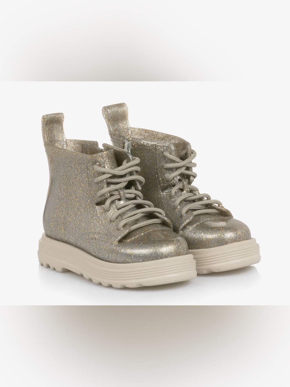 Mini Melissa Coturno Glitter Combat Boots | Gold/Silver Shimmer | US 9T | NWOT